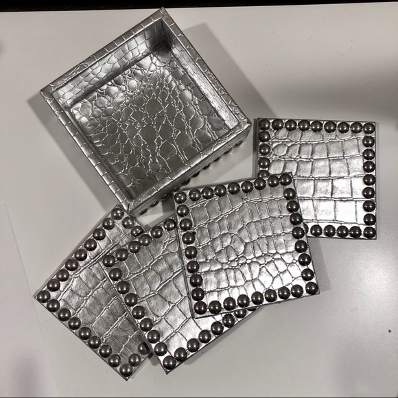 Other - Free w/bundle Silver Coaster Set Faux Croc Print